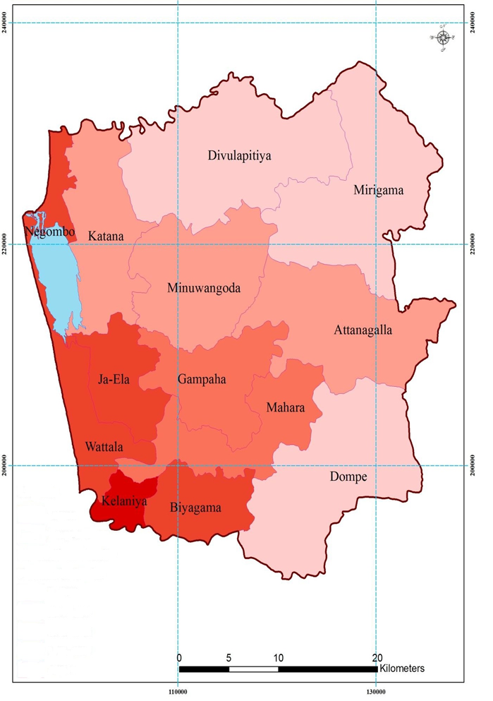 Figure1. Map of Gampaha District indicating Divisional Secretarial